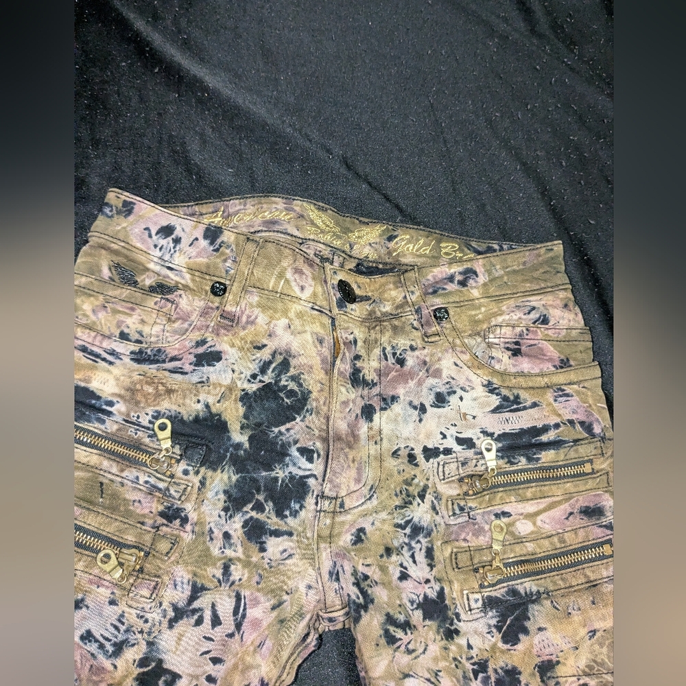 Tie-Dye Zipper Cargo Jeans in Black